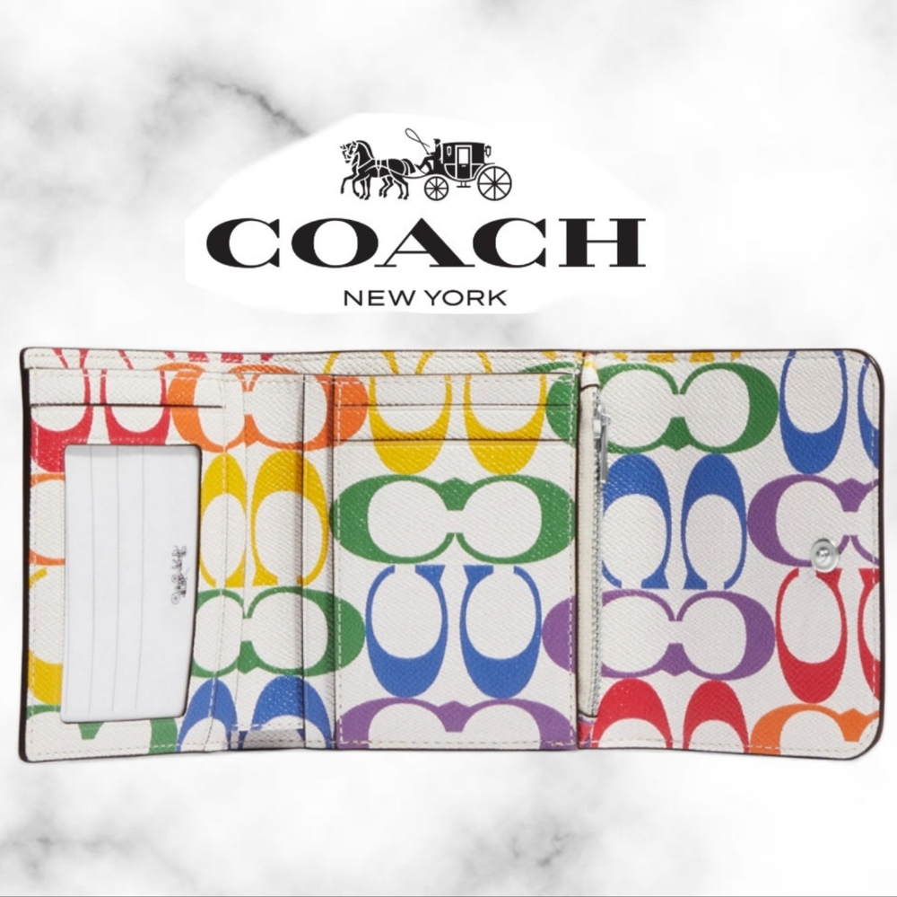 Coach Trifold Wallet With Rainbow Signature Interior Print